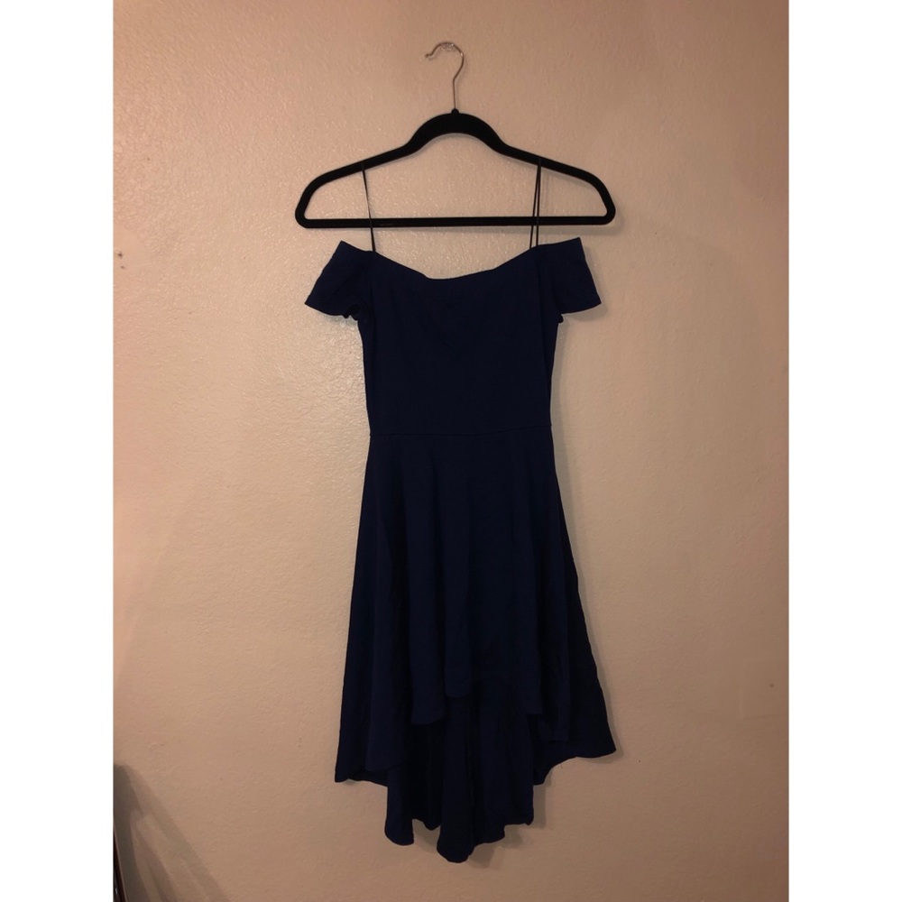 Navy Blue Off-the-Shoulder High Low Dress